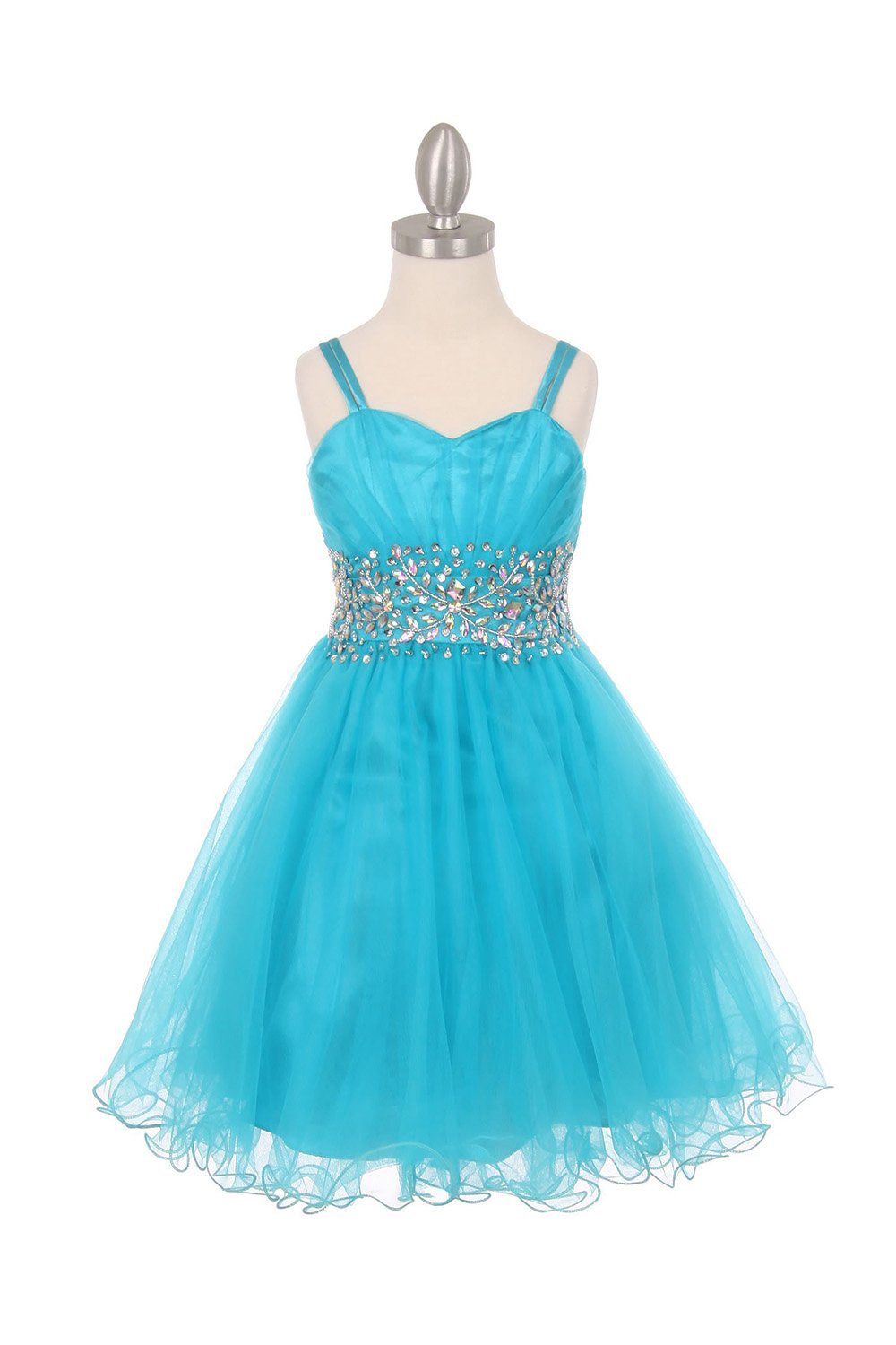 Jade Sleeveless Mesh Junior Bridesmaid Dress with Beaded Waistline